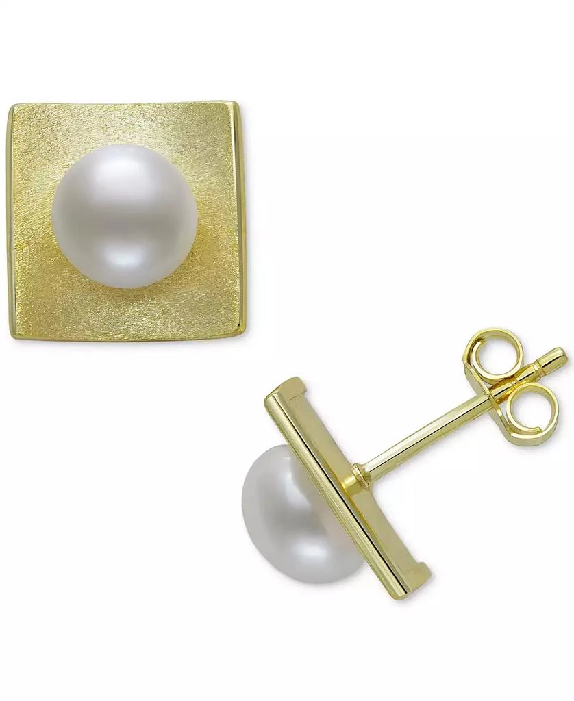 Belle de Mer Cultured Freshwater Button Pearl (7-8mm) Square Stud Earrings in 14k Gold-Plated Sterling Silver 1