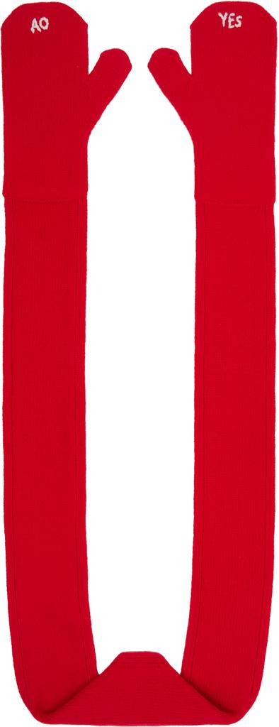 AO Yes Red Knit Scarf Gloves