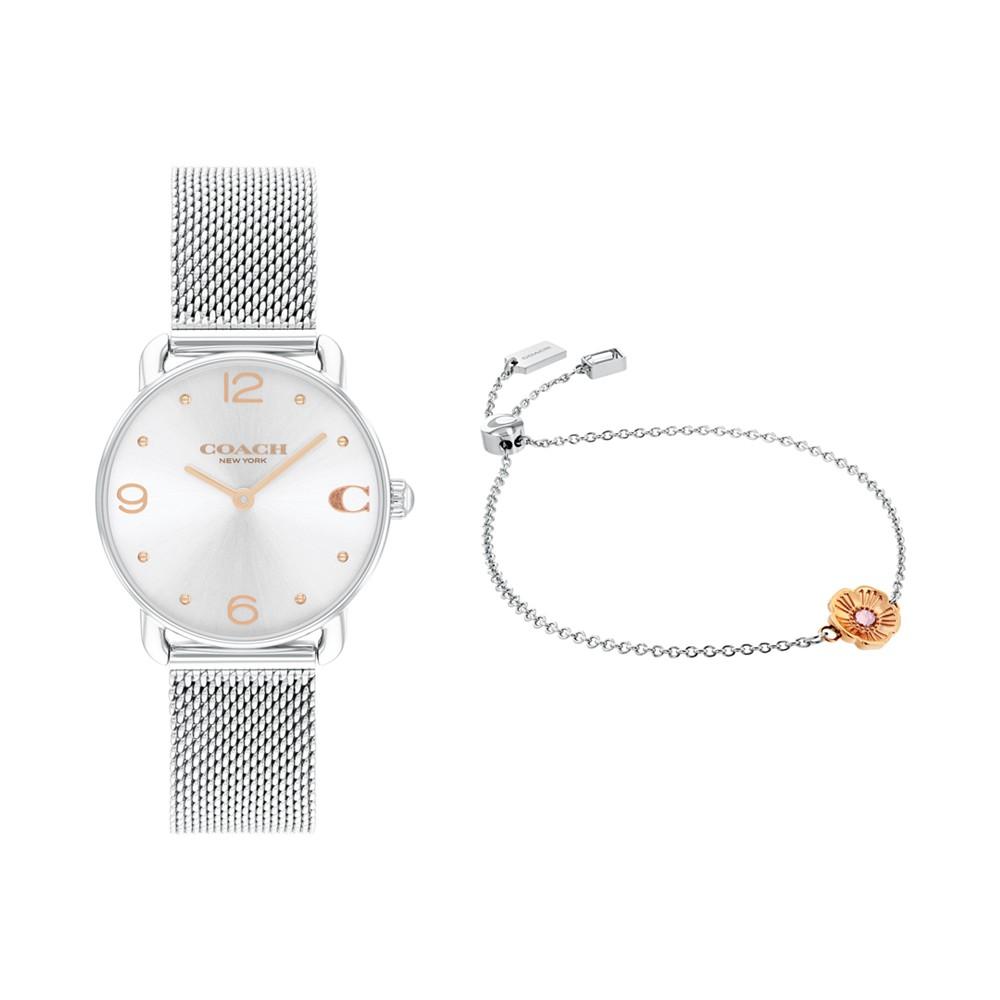 COACH Women's Elliot Silver Stainless Steel Mesh Bracelet Watch 28mm Gift Set