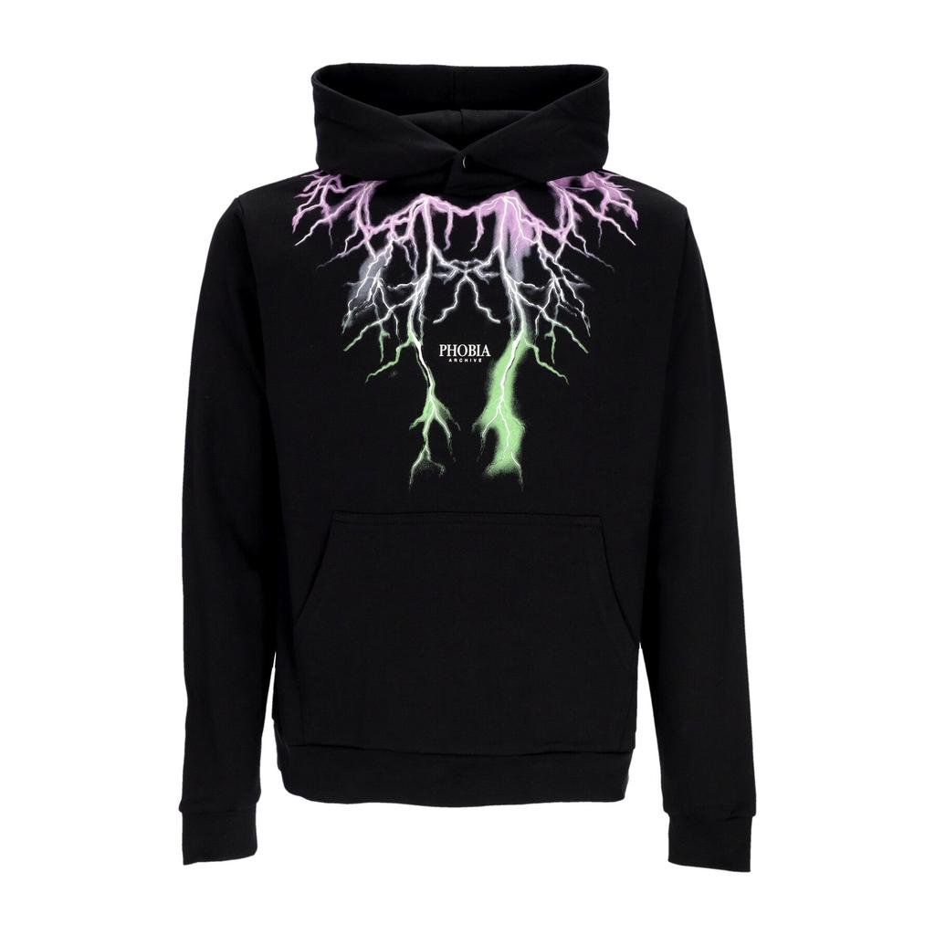 PHOBIA Men's Lightweight Hooded Sweatshirt Bicolor Lightning Print Hoodie Black