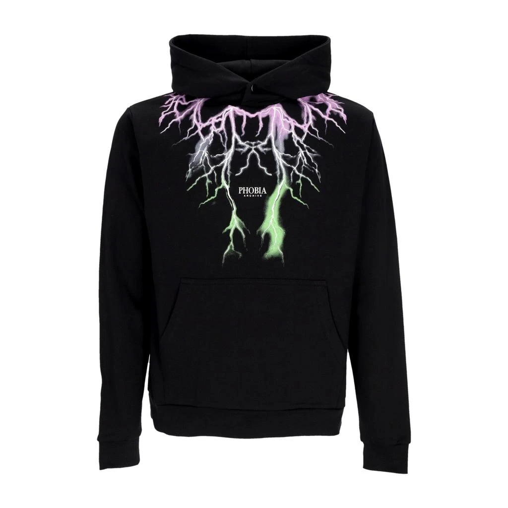 PHOBIA Men's Lightweight Hooded Sweatshirt Bicolor Lightning Print Hoodie Black 1