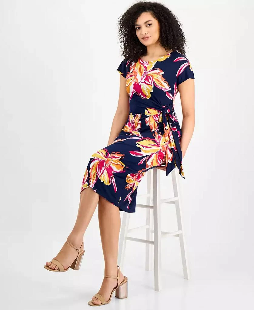 Robbie Bee Women's Floral Tie-Waist Short-Sleeve Midi Dress 3