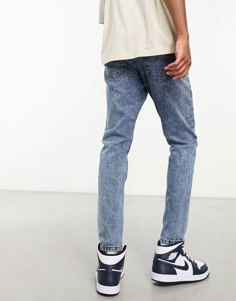 Don't Think Twice DTT rigid slim fit jeans in light blue acid wash