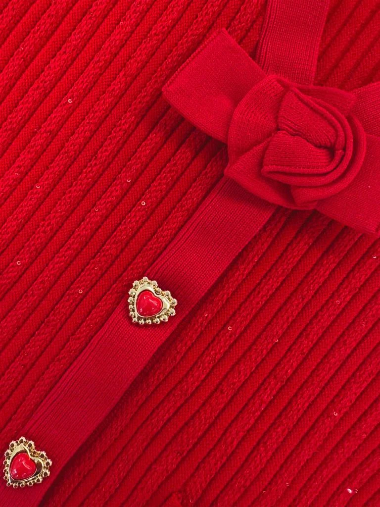Self Portrait Girls Ribbed Knit Cardigan in Red 3