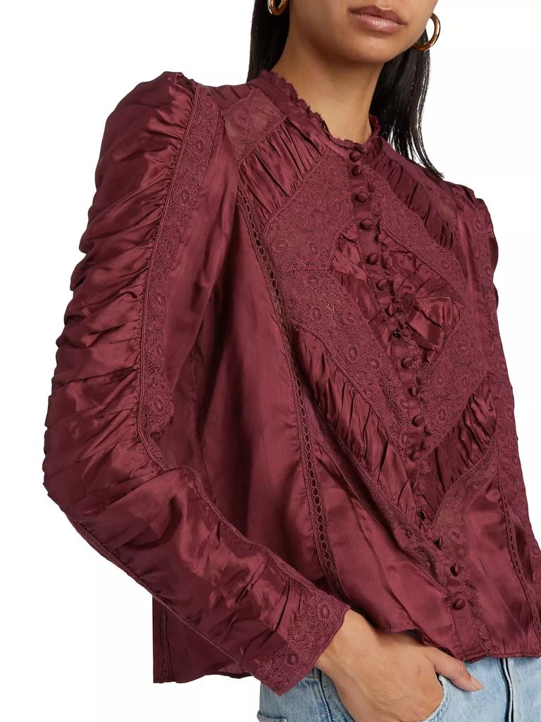 LOVESHACKFANCY Isaline Ruched Lace Long-Sleeve Top 6