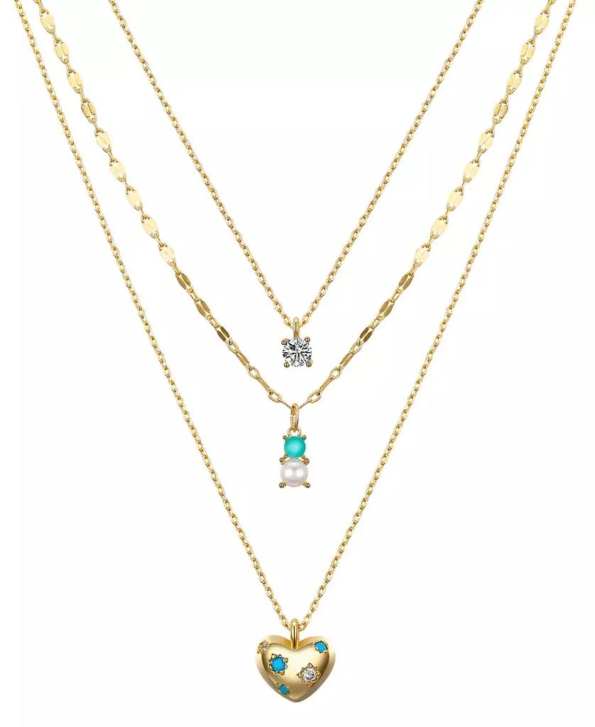 Unwritten Natural Pearl Cubic Zirconia Puff Heart Layered Necklace Set 1