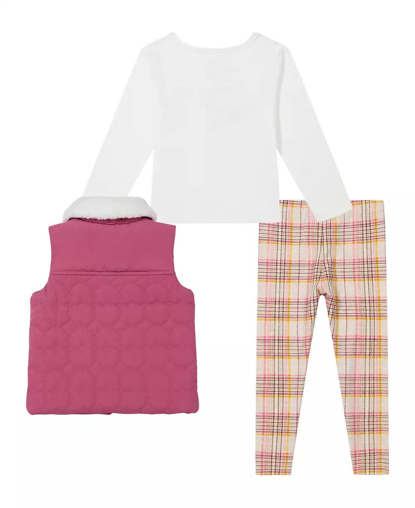 KIDS HEADQUARTERS Baby Girl Sherpa Trim Vest Plaid Legging Set, 3-Piece Set