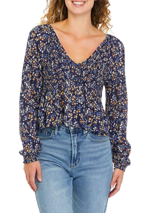 TRUE CRAFT Craft Blouson Sleeve Geometric Print Peplum Top