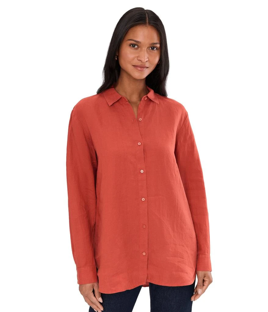 Eileen Fisher Organic Handkerchief Linen Classic Collar Long Shirt