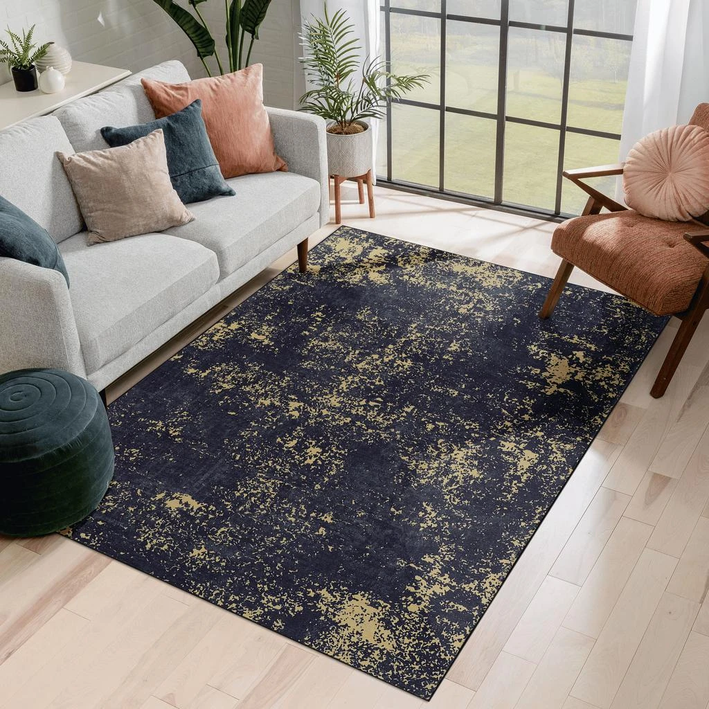 SENROTINI 8x10 Area Rugs for Dining Room, Washable Rug, Low-Pile, Non-Slip, Non-Shedding, Foldable, Kid & Pet Friendly - Area Rugs for living room, bedroom, kitchen, dining room rug, (Black+Gold, 8' x 10')
