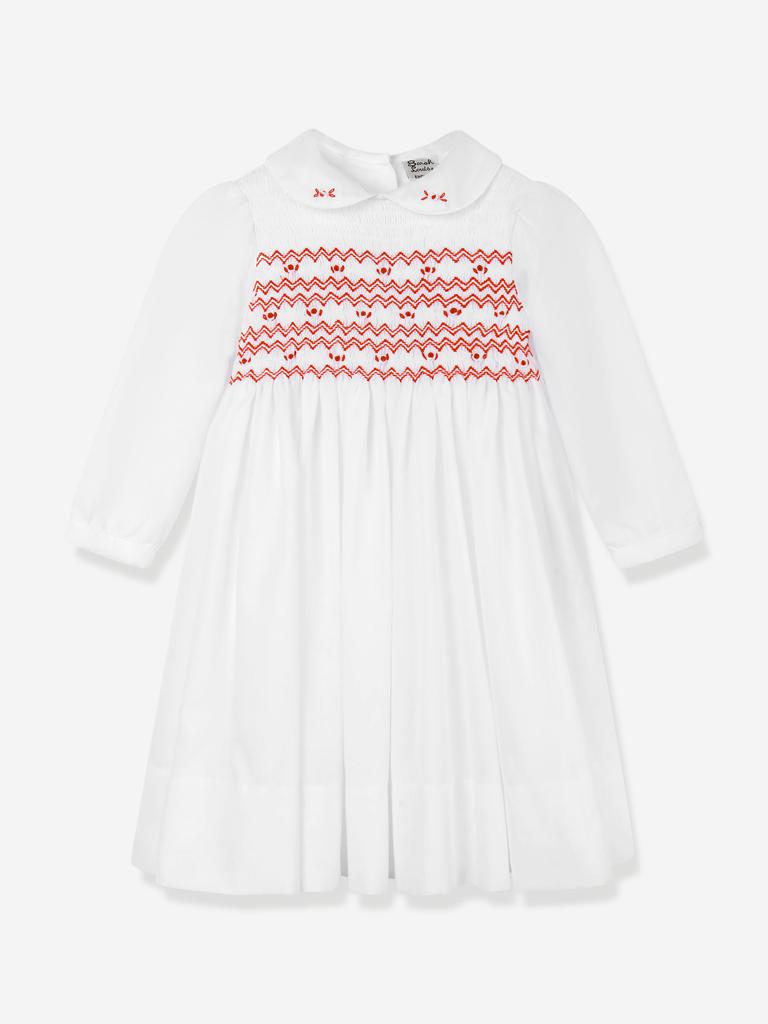 Sarah Louise Girls Smocked Dress in White