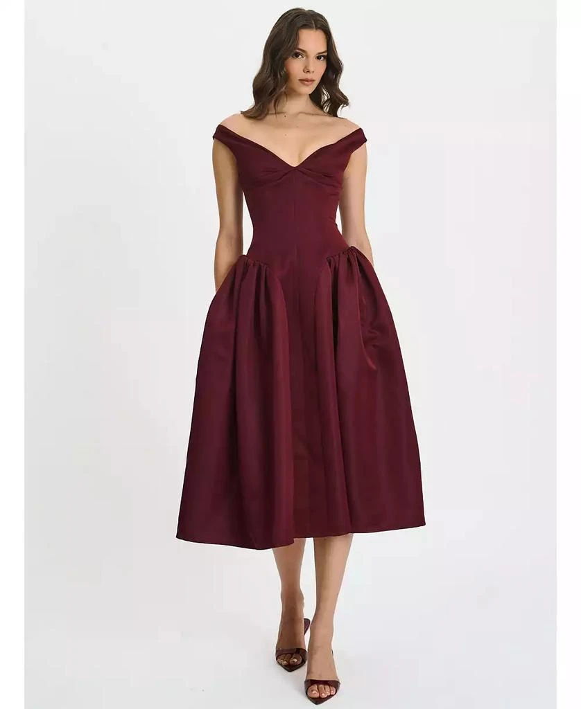 Miss Circle Women's Omella Burgundy Ruched Bust Sweetheart Flared Maxi Dress - Burgundy