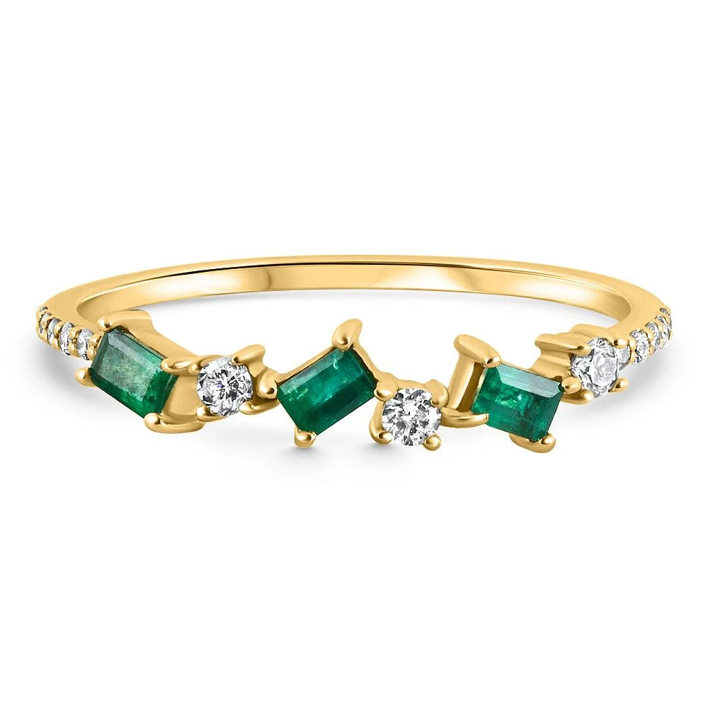 Pompeii3 1/3Ct Emerald & Diamond Stackable Ring Anniversary Wedding Band 14k Yellow Gold 1