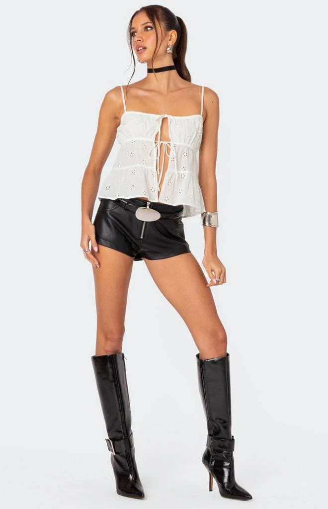 Edikted Zippy Faux Leather Micro Shorts 1