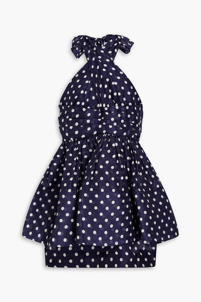 Zimmermann Polka-dot linen and silk-blend peplum mini halter dress 1