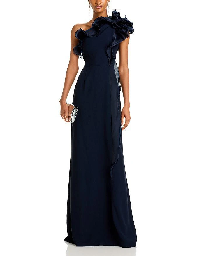 Teri Jon One Shoulder Crepe Column Gown 3