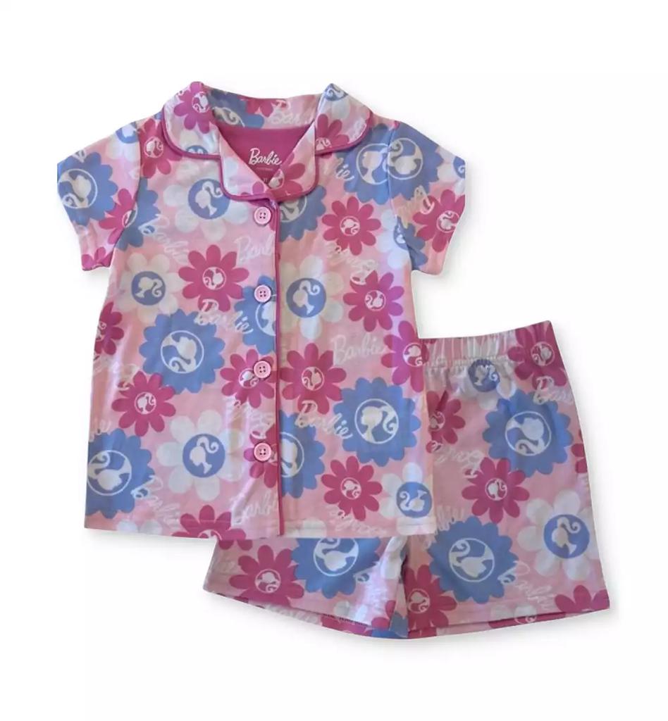 Barbie Toddler Girls Button-Down Shorts Pajama Set