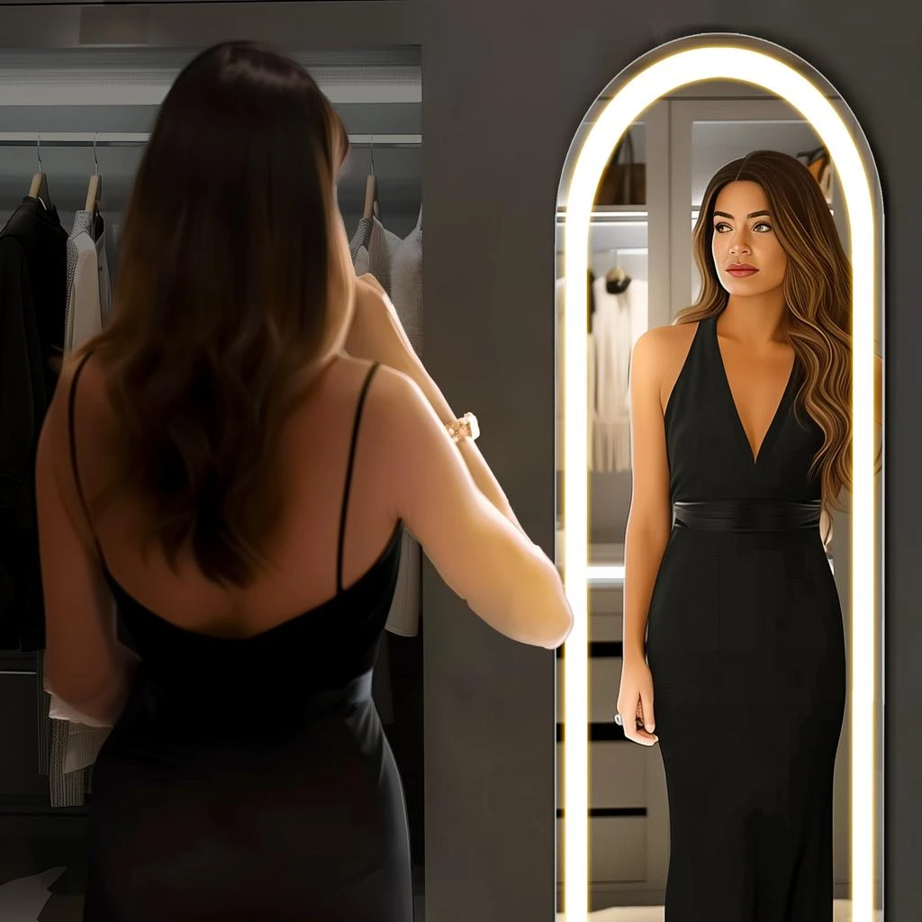 Hivvago 63" Clear Arch Lighted Frameless Full Length Mirror 2