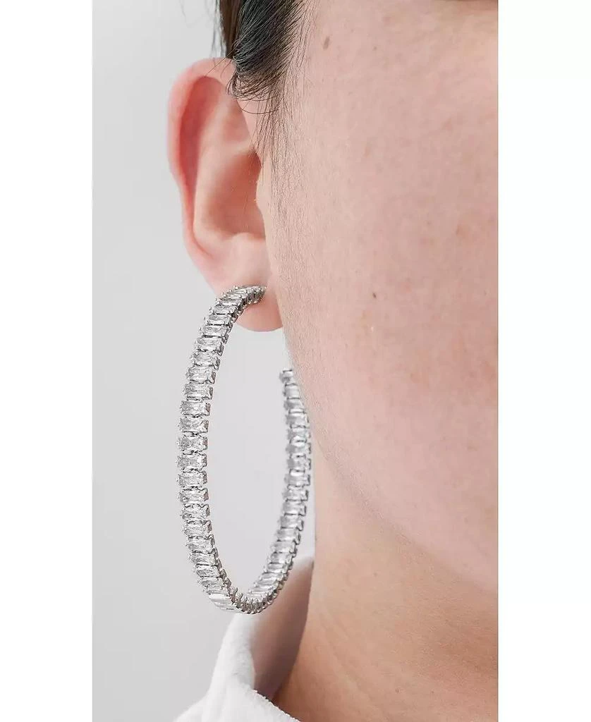 Rivka Friedman Rhodium Rectangle Cubic Zirconia Statement Hoop Earrings 2