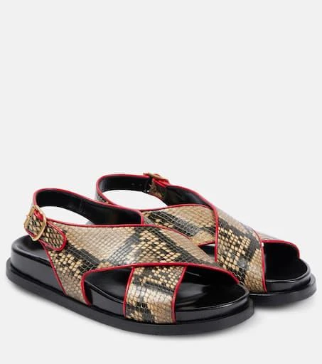 Dries Van Noten Snake-effect leather slingback sandals 1