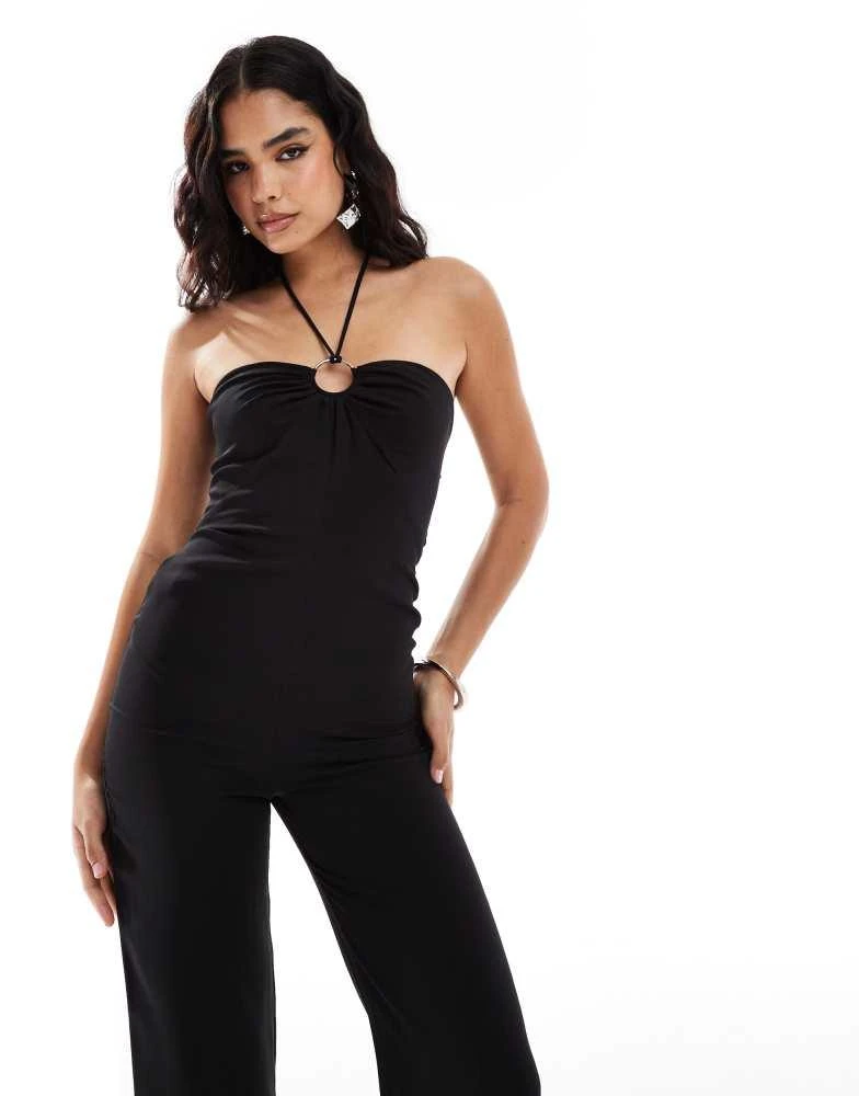 Mango Mango halterneck ring jumpsuit in  black 3