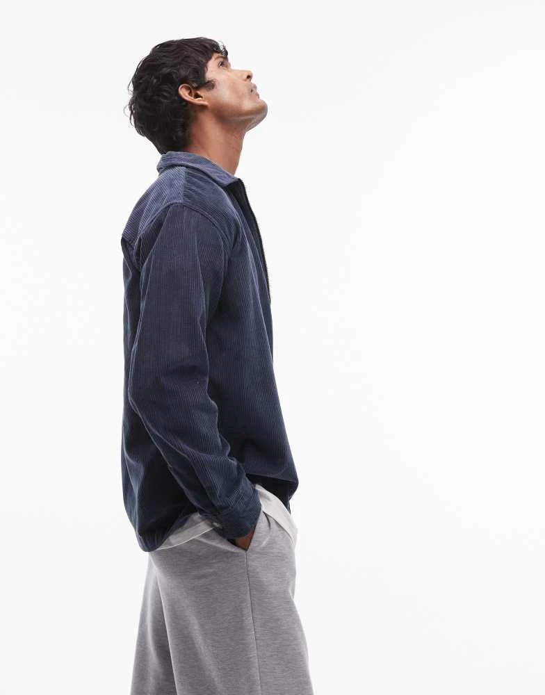 Selected Homme Selected Homme zip thru cord shirt in navy 1