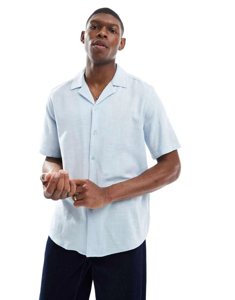 Only & Sons ONLY & SONS boxy fit revere collar shirt in light blue 1