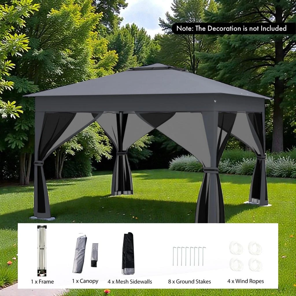 Hivvago 11 x 11 Ft Collapsible Patio Gazebo with Mesh Enclosure and Dual-Layer Roof 2