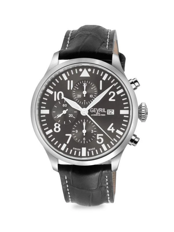 Gevril Vaughn 44MM Stainless Steel Case 
Leather Strap Automatic Watch 1