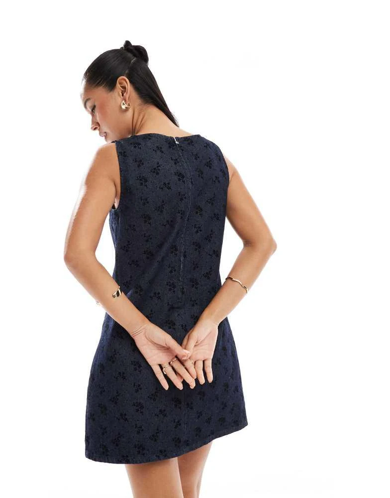ASOS ASOS DESIGN denim shift dress with ditsy floral flock 3
