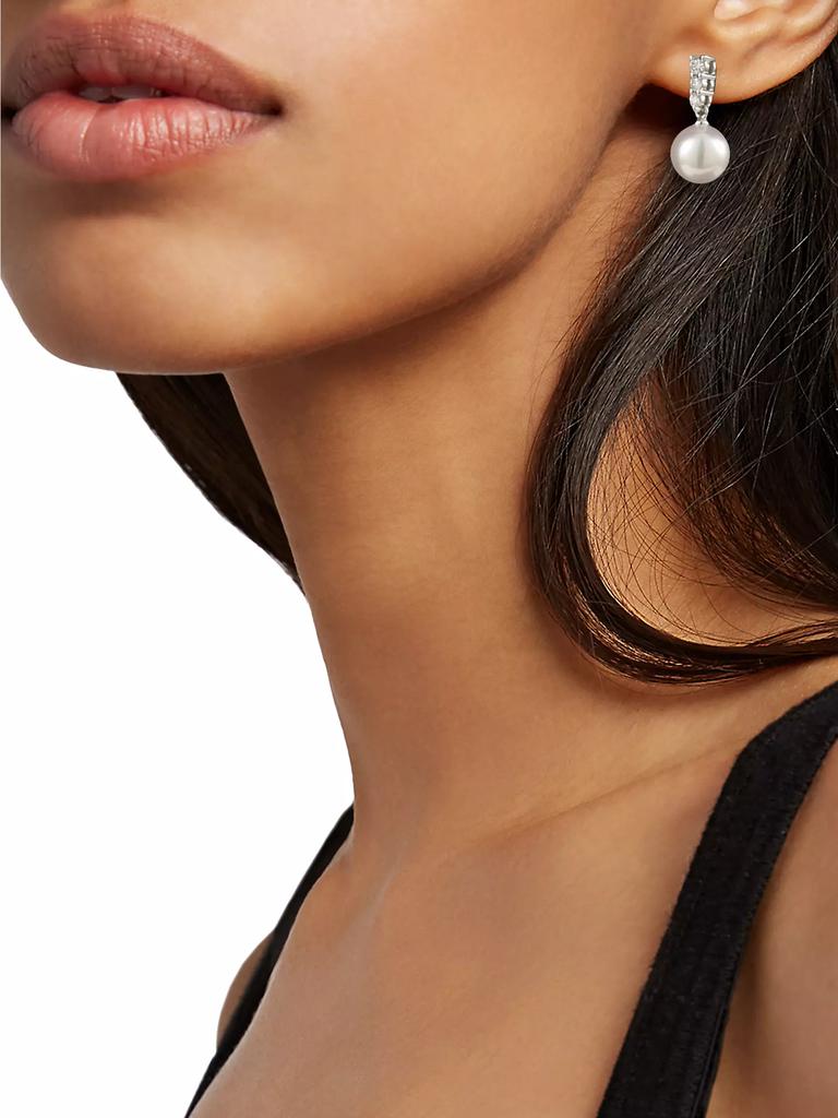 Mikimoto Morning Dew 8MM White Cultured Akoya Pearl, Diamond & 18K White Gold Drop Earrings