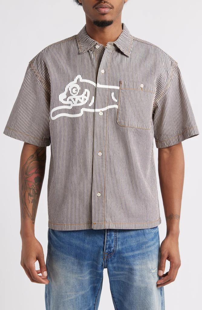 Icecream Running Dog Short Sleeve Denim Graphic Button-Up Shirt 2
