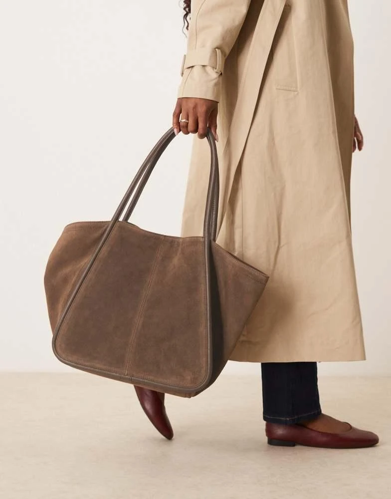ASOS ASOS DESIGN suede winged tubular tote bag in brown 2