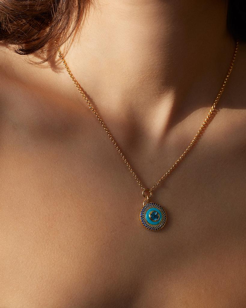 Emily P. Wheeler Water Medallion 18K White and Yellow Gold Necklace with Topaz, Sapphire and Turquoise