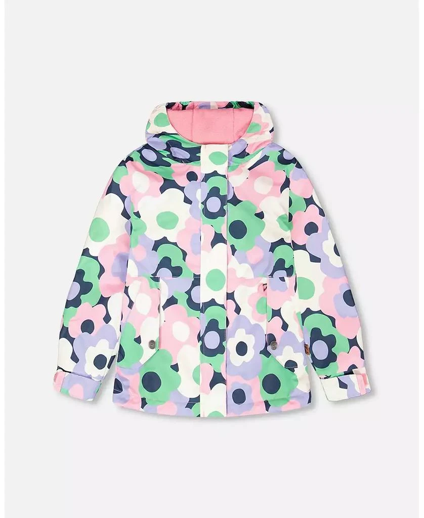 Deux par Deux Toddler Girls Mid-Season Jacket Black Printed Flowers
