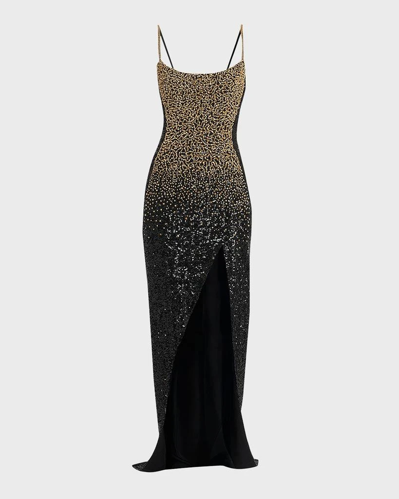 Balmain Dragrade Crystal Sequined Slit Gown