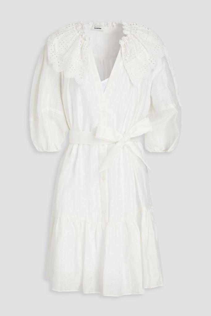 Sandro Broderie anglaise-trimmed linen-blend mini dress