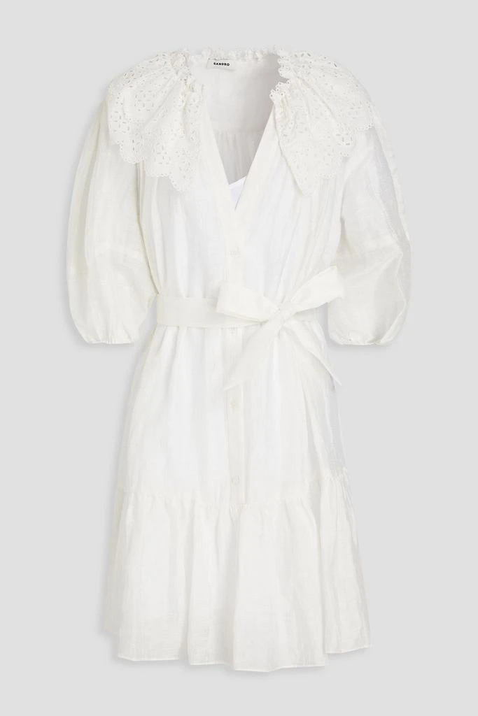 SANDRO Broderie anglaise-trimmed linen-blend mini dress 1