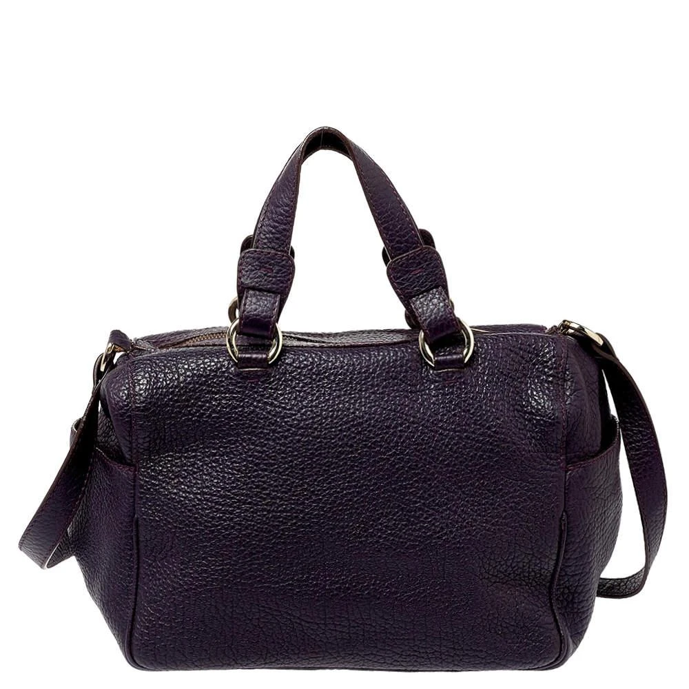 Carolina Herrera Carolina Herrera Dark Purple Grained Leather Boston Bag 4