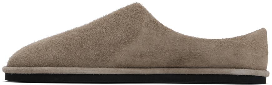 AURALEE Beige Suede Slippers - Business Casual Shoes