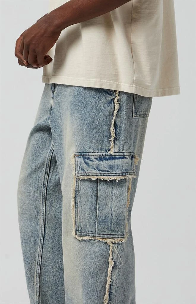 PacSun Dylan Frayed Cargo Baggy Jeans Light Indigo 5