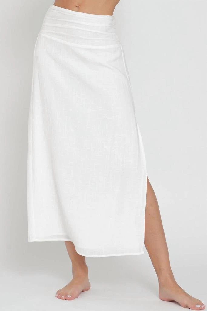 Aakaa High Waisted Smocked Midi Skirt In White 4