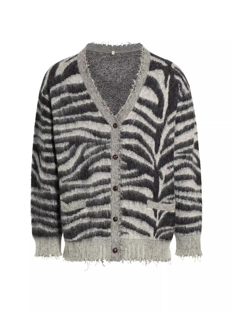 R13 Mohair-Wool Frayed-Trim Zebra Cardigan