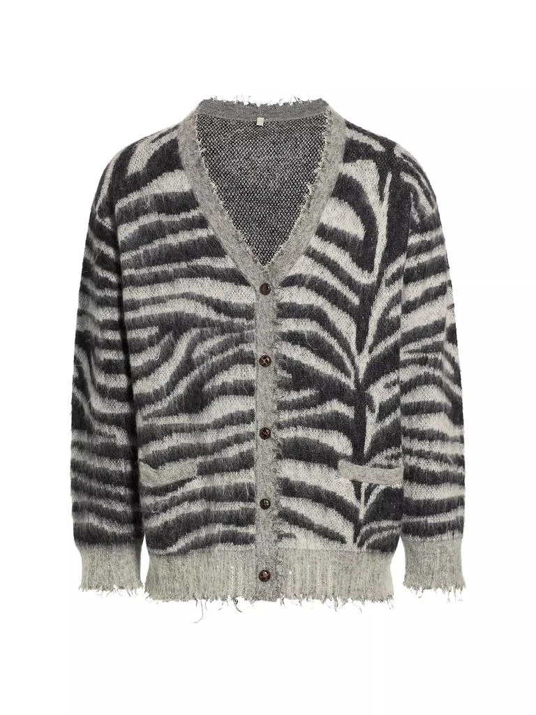 R13 Mohair-Wool Frayed-Trim Zebra Cardigan 1