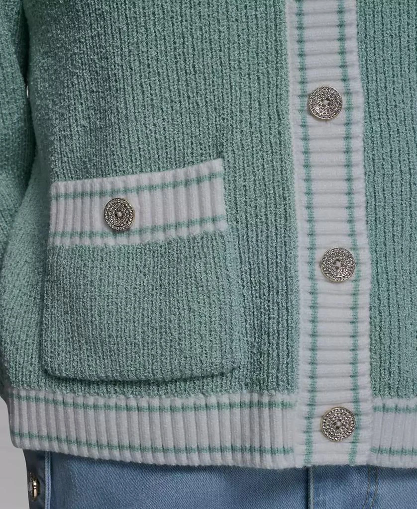 Karl Lagerfeld Paris Women
s Marled Crew Neck Cardigan Sweater 4