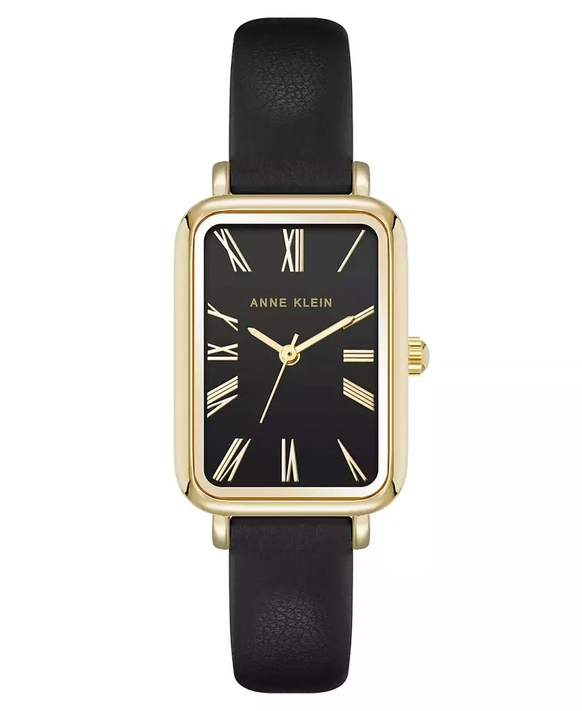 Anne Klein Women's Quartz Rectangular Black Polyurethane Leather and Gold-Tone Metal Alloy Watch 1