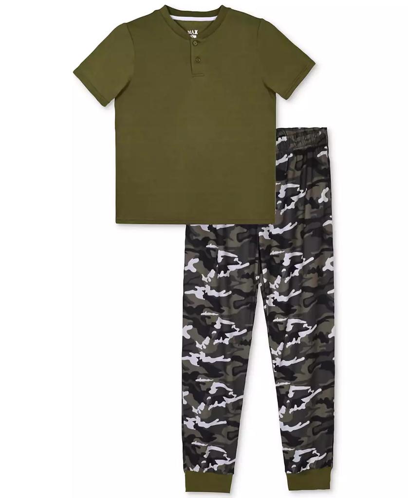 Max & Olivia Big Boys Henley Top & Camo-Print Jogger Pants Pajamas, 2 Piece Set
