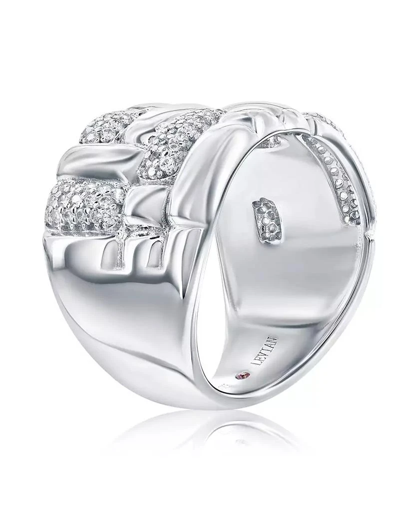 Suzy Levian New York Pave Cubic Zirconia Silver Puff Woven Motif Extra Wide Band Ring 2