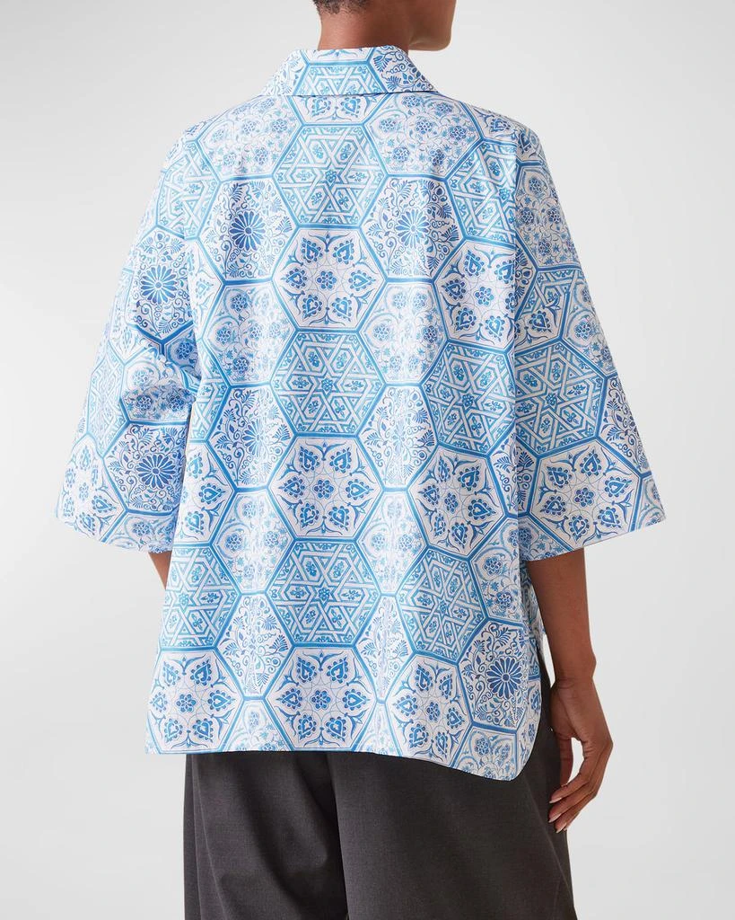 Eskandar Sloped Shoulder Wide A-Line Printed Shirt 4