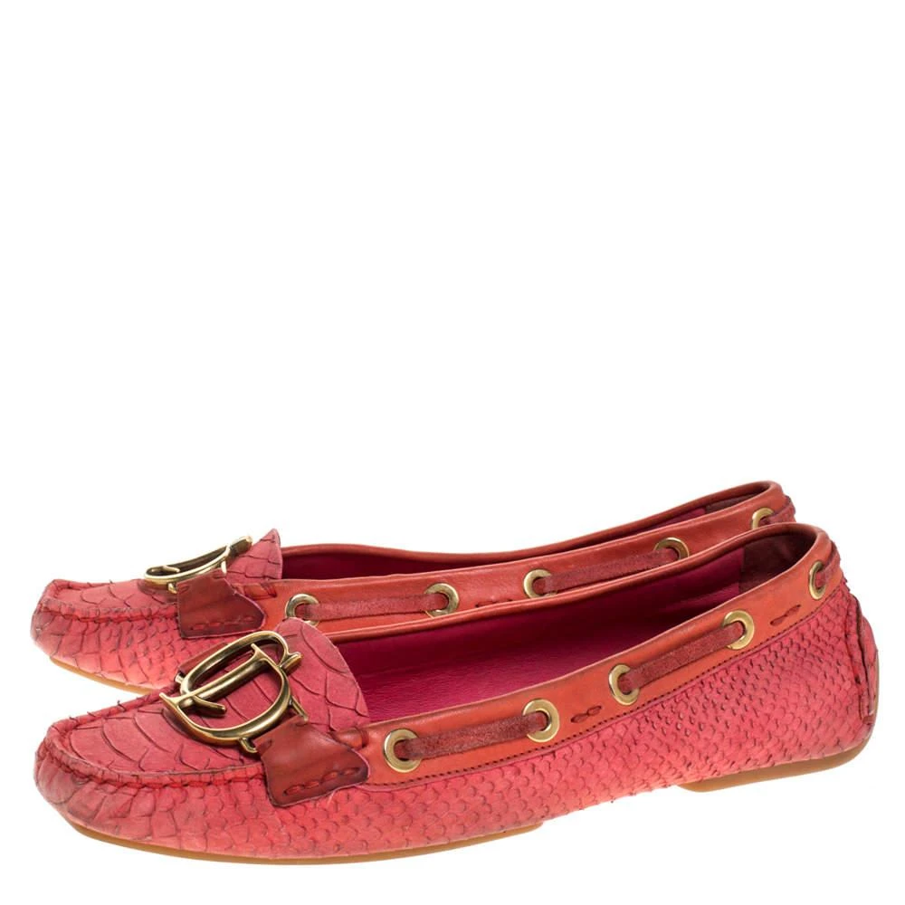 Dior Dior Pink Python Leather CD Logo Loafers Size 38 4